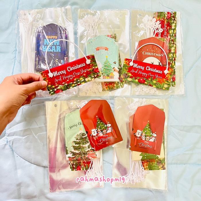 READY ISI 10PCS TAS PLASTIK SNACK PARCEL MINI NATAL CHRISTMAS + AMPLOP