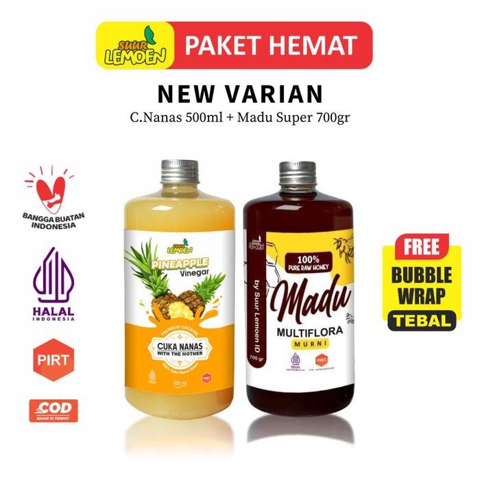 

SUUR LEMOEN Cuka Nanas Pineapple Vinegar With Mother Premium Organic 500 ML, Madu Super 700 gr -