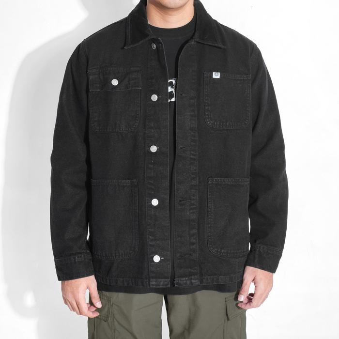 m0np Vearst Jaket Chore Coat Montez Black Washed Denim Pria