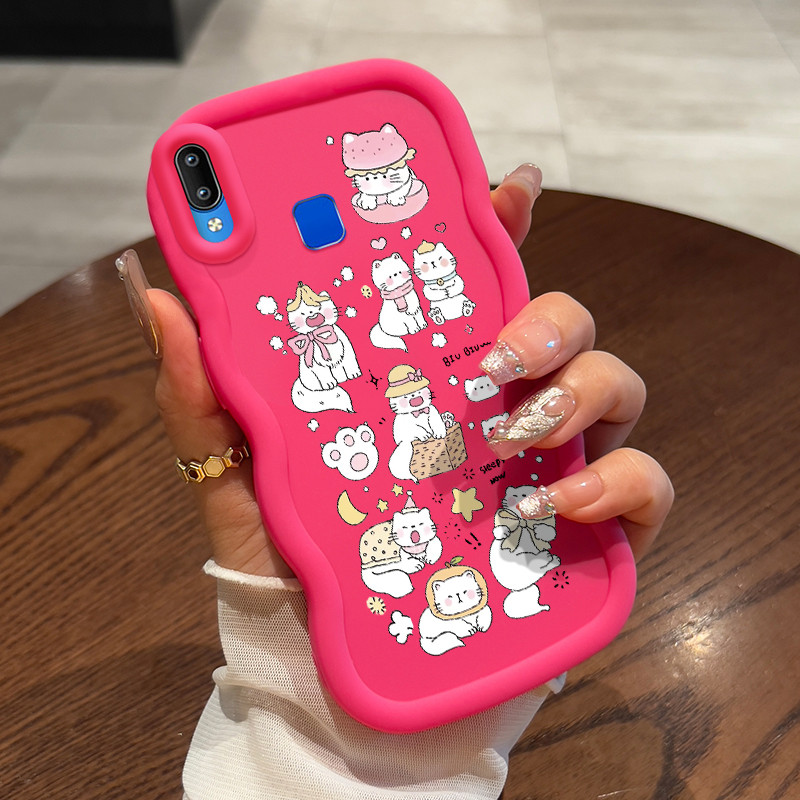 Casing HP Untuk VIVO Y91 Y91i Y93 Y95 Case Kucing berbulu lucu Wavy Edge Macaron Cesing Silikon Soft