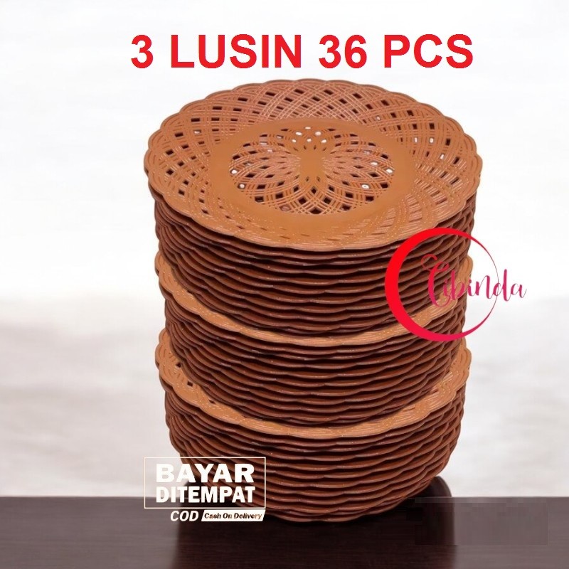 36 PCS / 3 Lusin Piring Rotan Plastik Tebal / Piring Anyaman Plastik
