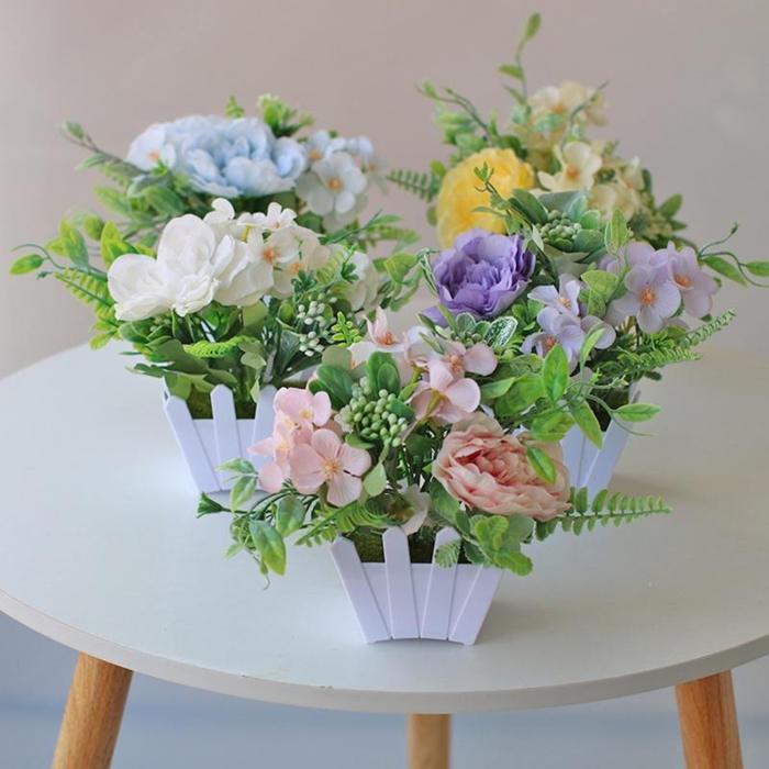 PT57 Pot dan Bunga Pot Tanaman Hias Bunga Dekorasi Bunga Hias Plastik Pot Bonsai Artificial Flower