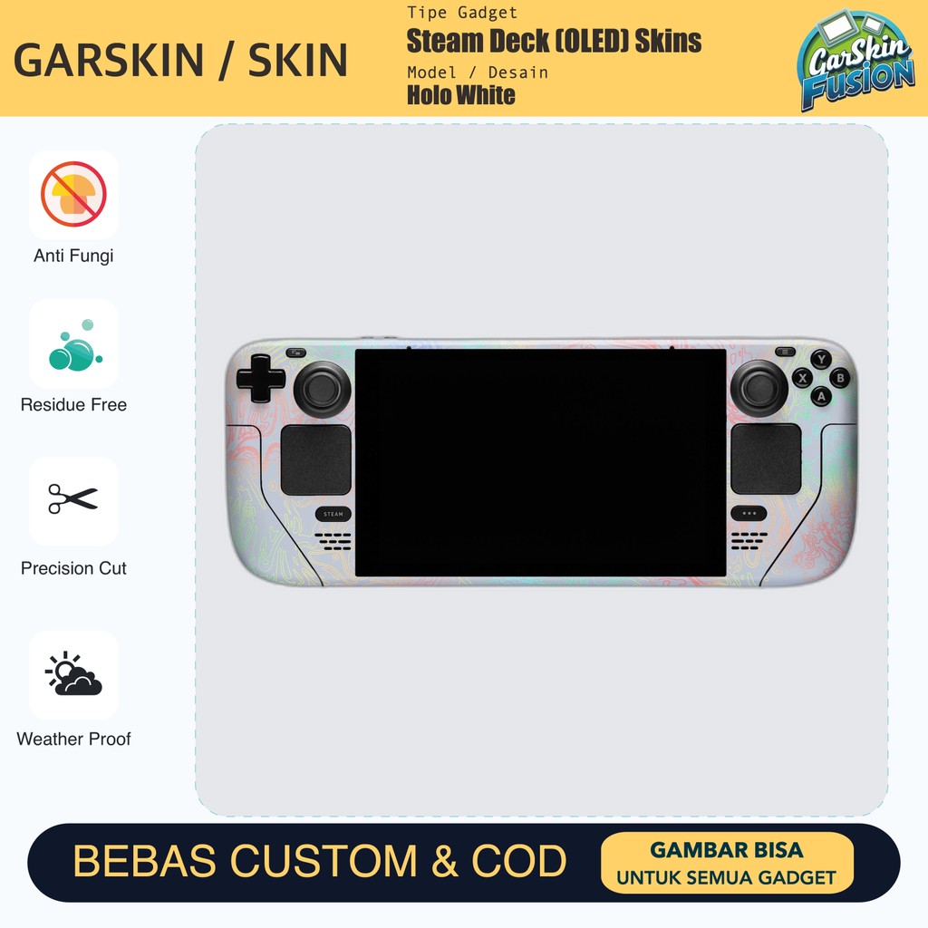 Skin Vinyl Steam Deck (OLED) Holo White Anti Scratch Protector Case | by Fusion | Kode - DM2I