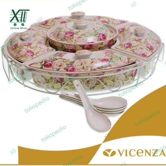 Vicenza Ha~14 Rose Round Roller Bowl Set Wadah Saji Prasmanan 5 Sekat