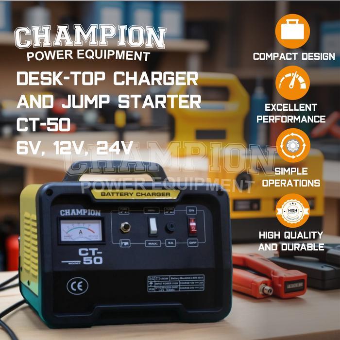 Charger Aki Mobil Motor 50 Ampere 12 - 24V Champion CT50 USA Technology / Battery Charger Aki