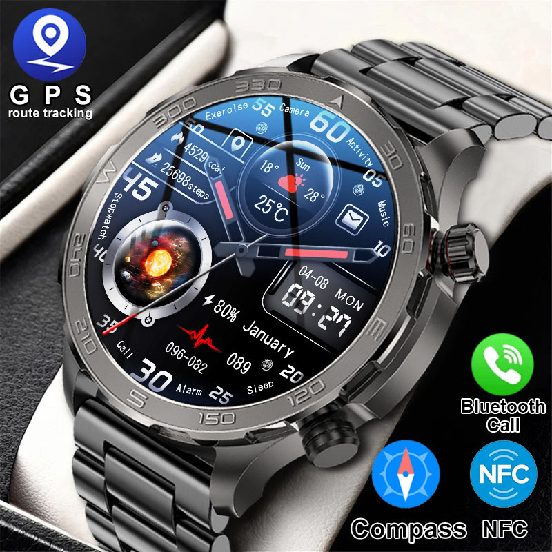 2024New For GPS Track SmartWatch Men Screen Heart Rate Temperature Waterproof Bluetooth Call NFC Sma