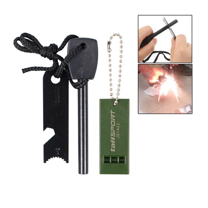 Fire Starter Bushcraft Survival Magnesium Flint Stone Alat Pematik Api Peluit Hiking Camping