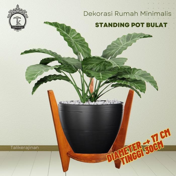 standing pot bulat kayu pot planter tanaman hias bunga dekorasi unik
