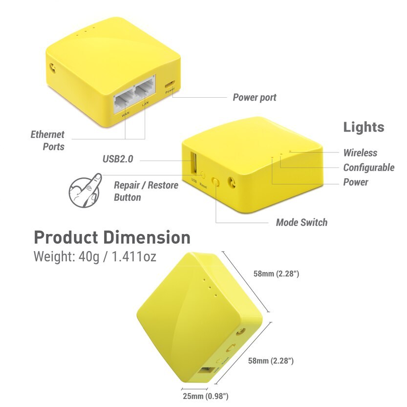 GL.iNet GL MT300N/V2 Mango Wireless Mini Portable VPN Travel Router Mobile Hotspot in Pocket WiFi