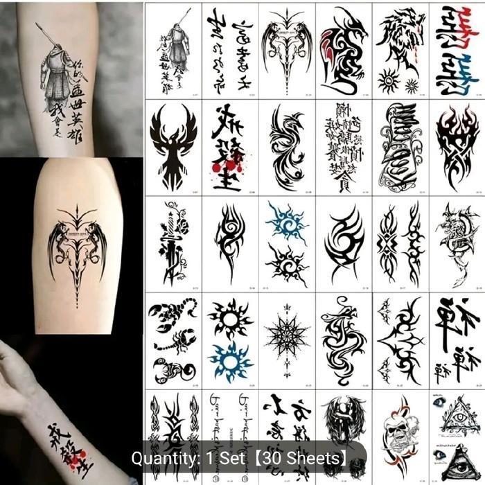 Paket 30 Gambar Tatto Tato Temporer Tubuh Aestethic Tattoo Burung Naga Phoenix Tulisan Kanji Jepang