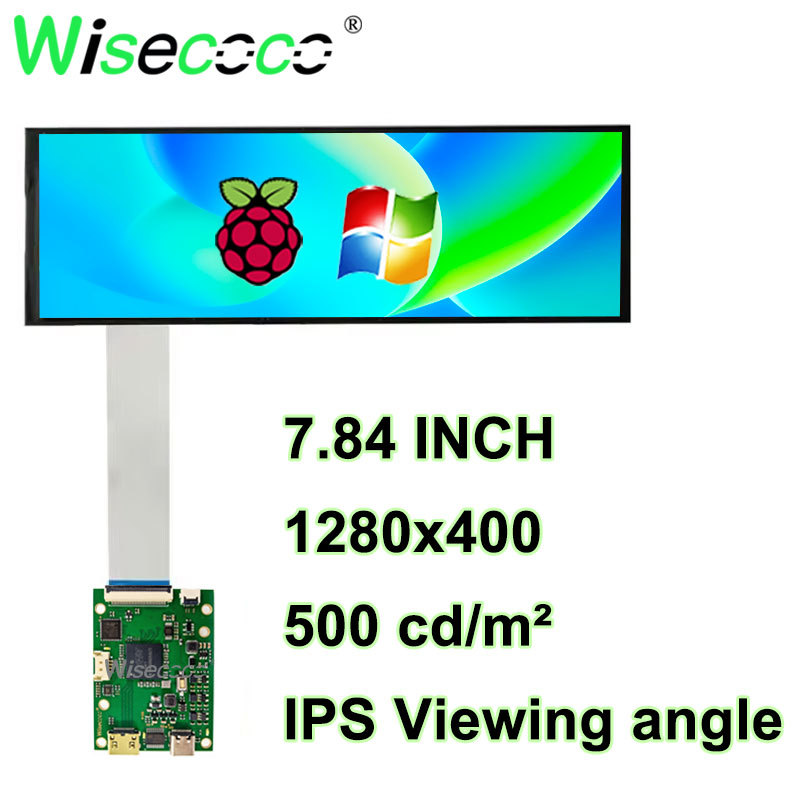 Wisecoco 7.84 Inch 1280x400 LCD Display Stretched Bar LCD Monitor Aida64 Laptop Raspberry Pi Long