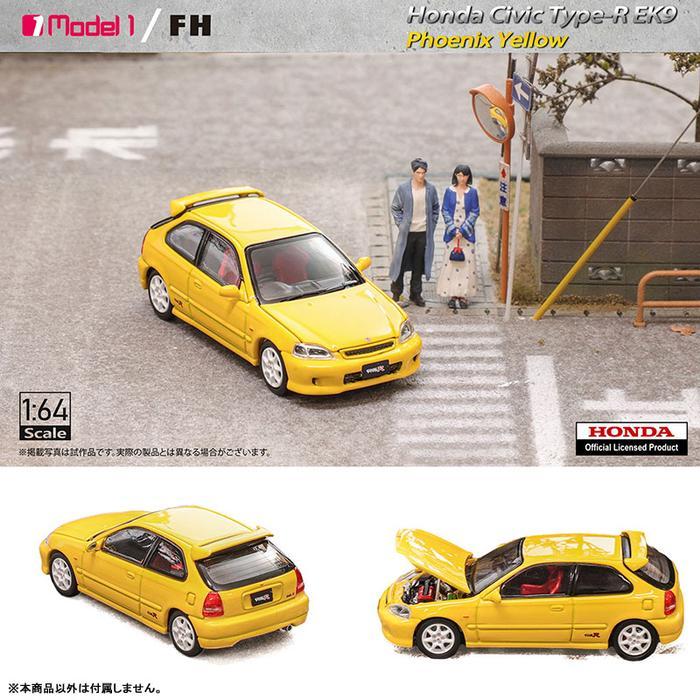 Ready FH64026 Focal Horizon x Model One Honda Civic Type R EK9 Phoenix Yellow Diecast Mobil