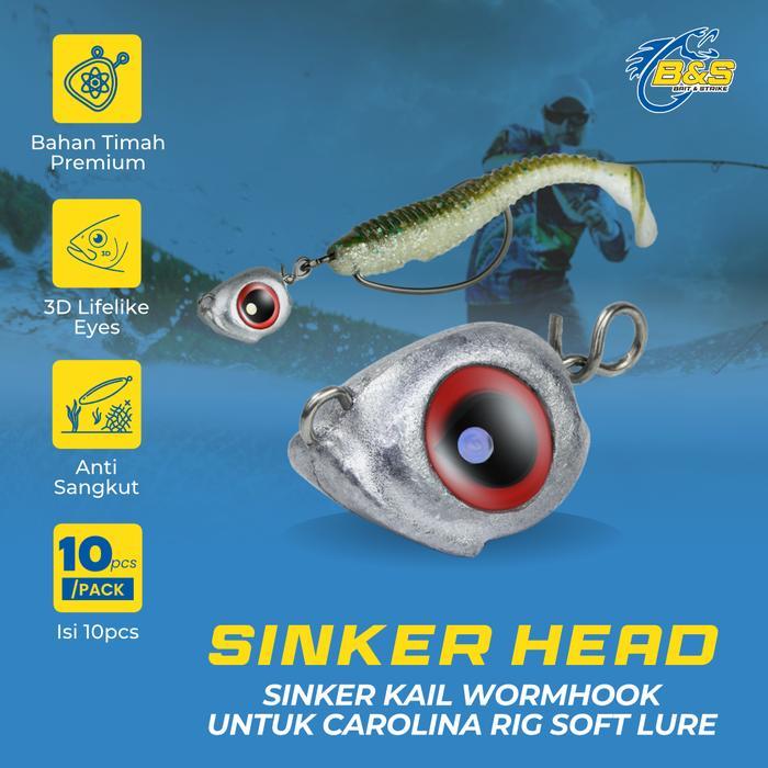 Ada Stok Sinker Head Jig Wormhook Timah Premium Anti Sangkut Mata 3D Lifelike Kail Soft Lure