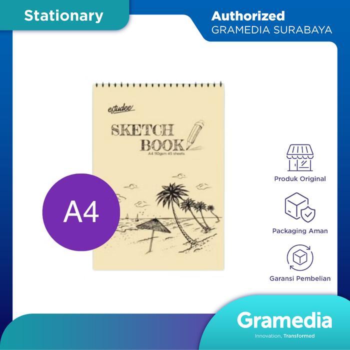 Gramedia Surabaya - Estudee Sketchbook A4 110 Gsm 45 Sheet Portrait Upper Ring