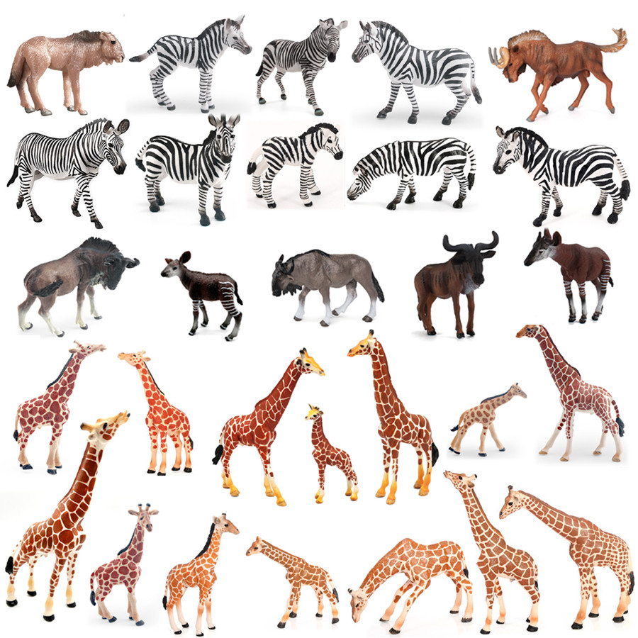 Simulation Wild Forest Animals Okapi Giraffe Wildebeest Zebra Plastic Model Figure Educational