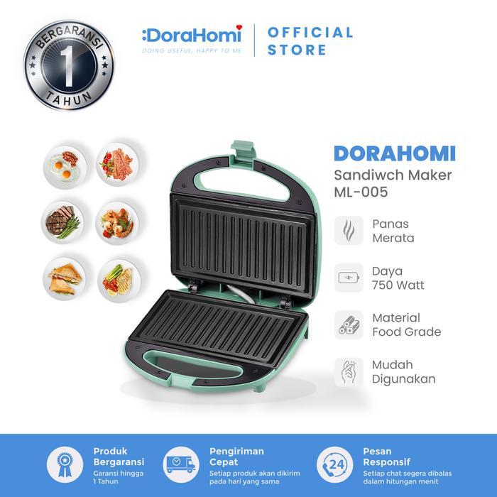 Dorahomi ML005 Sandwich Maker Alat Pemanggang Roti Tawar Listrik Low Watt - Hijau