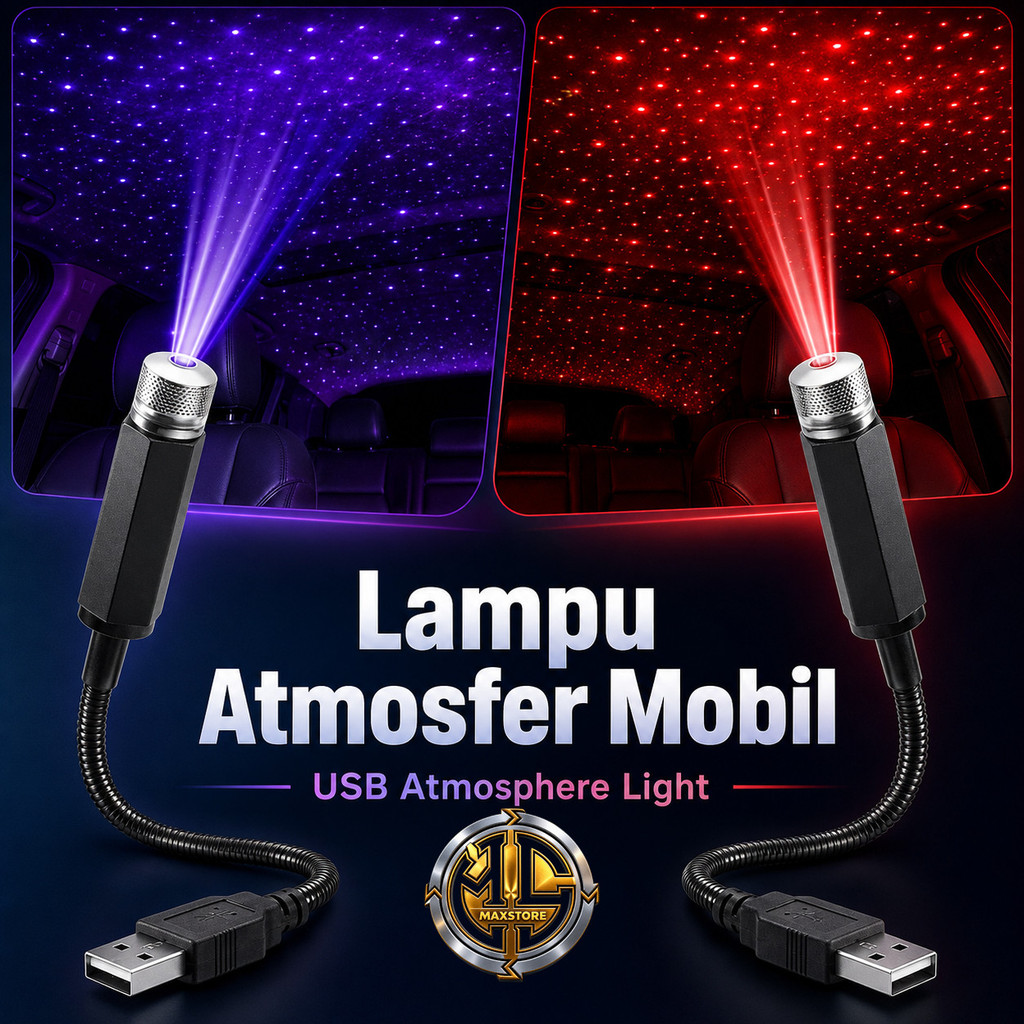 Interior Mobil Lampu Proyektor USB Starry Laser Ambient / Lampu langit-langit Mobil Suasana Galaksi 
