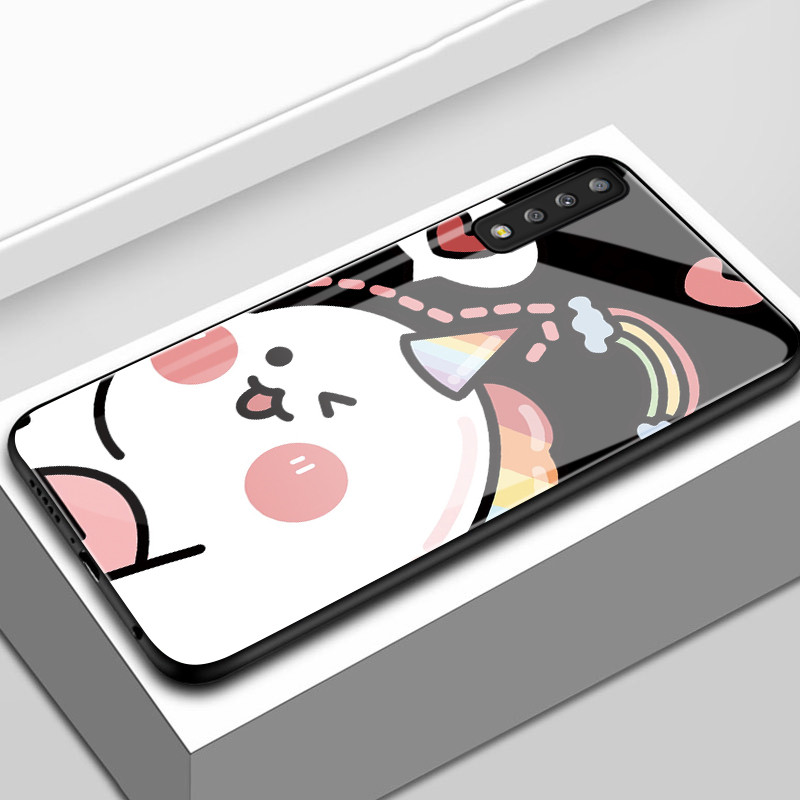 Casing Hp Untuk Samsung A7 2018 Case Unicorn Pelangi Kartun Kasing Cangkang keras kaca Cesing Kesing