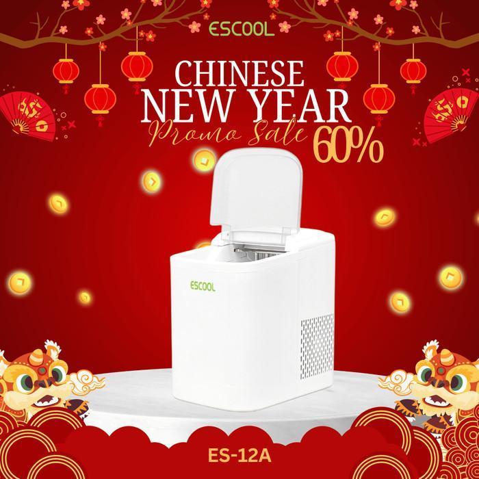 Escool Mesin Es Ice Maker 24 Jam Membuat Es 12Kg, Per 6 Menit Membuat Es Jadi