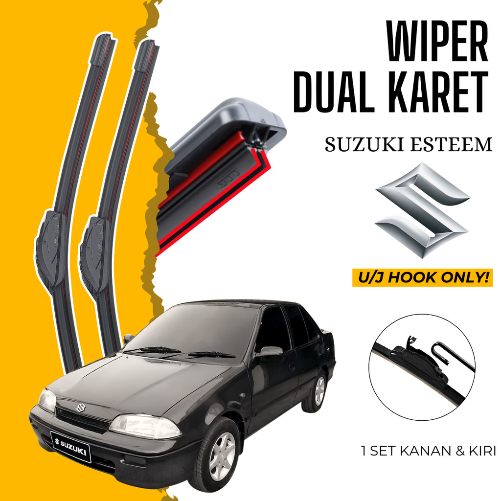 Wiper Premium Suzuki Esteem Double Karet Pembersih Kaca Depan Mobil 1 Set Kiri dan Kanan