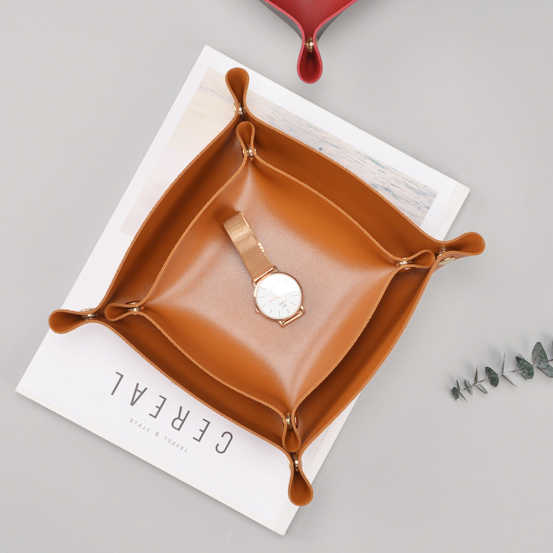 PU Leather Desktop Organizer Pencil Pen Tray Desk Storage Holder Sundries Sorting Tray Classificatio
