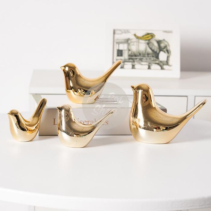 """] Pajangan Patung Figurin Burung Merpati Emas Ornamen Hiasan Valentin