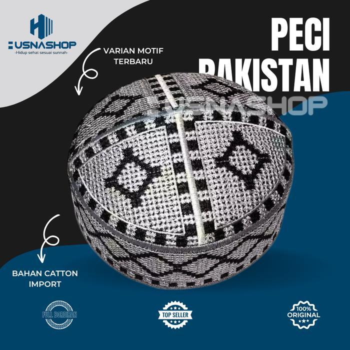 Kopiah Peci Pakistan Dewasa Bahan Katun Import Premium Full Bordiran Motif Terbaru - Songkok Siap