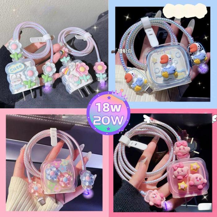 1Set 5 PCS Case Charger For iPhone 18w&20w Bunga Pelindung Charger iPhone Pelindung Charger Kabel