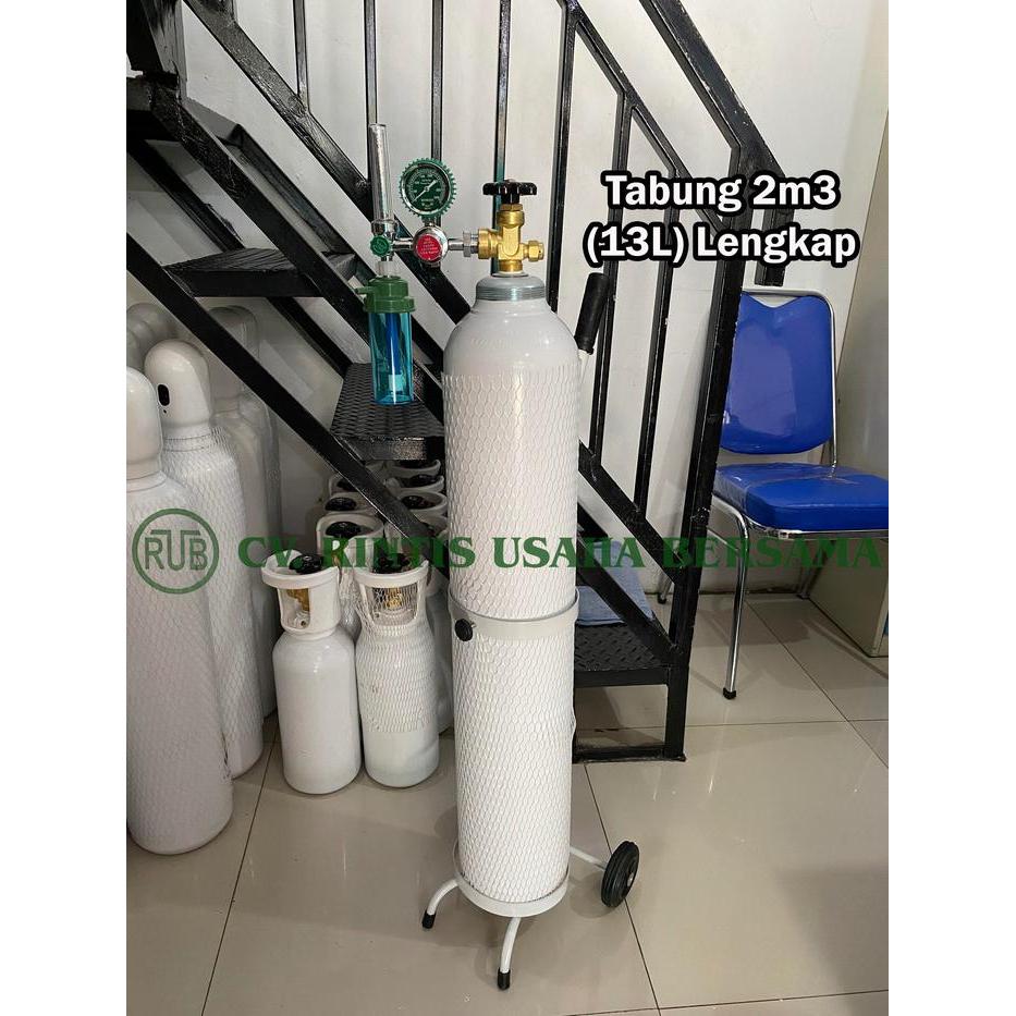 Tabung Oksigen 2m3 lengkap (tabung, troly, regulator, selang, isi)