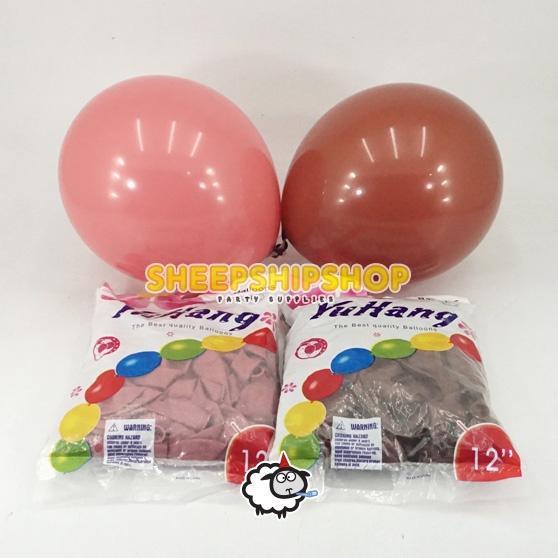 @@@@] GROSIR BALON LATEX RETRO YUHANG 12 INCH Dark Rose / Coklat Tua / Hijau Tentara Army Green