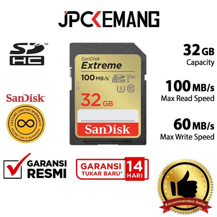 0k2n- Sandisk Extreme Sdhc 32Gb 100Mb/S Uhs-I Sd Card Sandisk Extreme 32 Gb 100Mbs Garansi