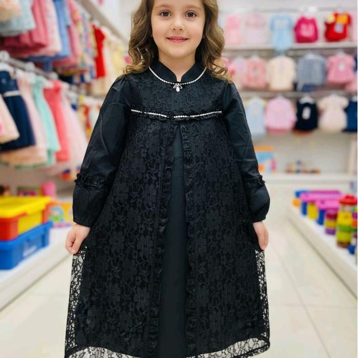 Gamis Anak Brokat s Katun Kekinian/ Baju Gamis Anak Hitam s/Gamis Fashion Anak Brokat Premium Elegan