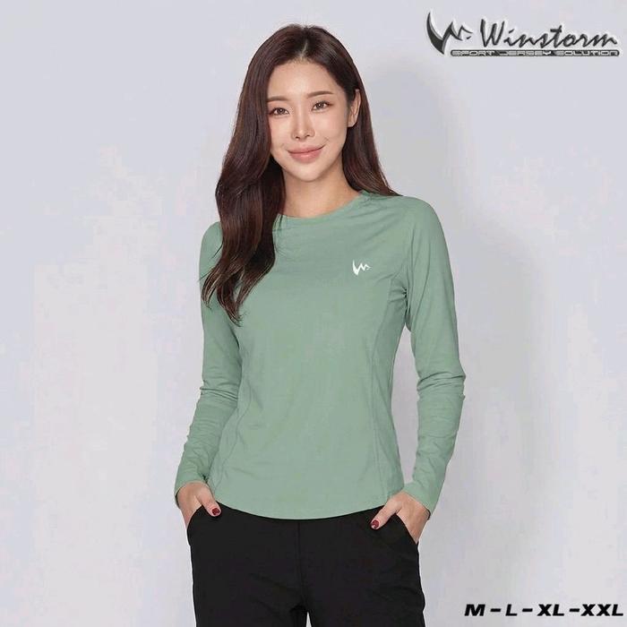 EKSLUSIF Winstorm Lengan Panjang Cewe Baju Olahraga Wanita Premium Muslim Dewasa Kaos Badminton