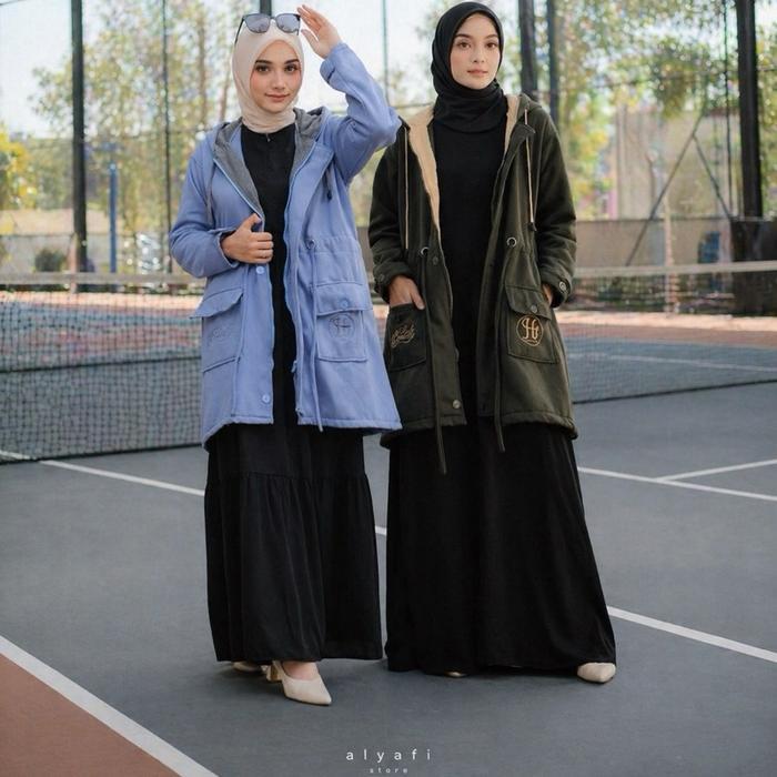 Jaket Outer Hijab Alietha | Jaket hijab panjang muslimah | Jacket alietha tebal Musim dingin Parka -