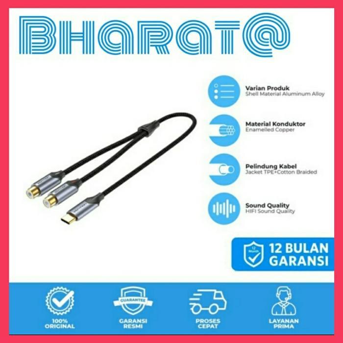 BERKUALITAS Vention Kabel USB Type C to 2 RCA Dual Female Audio Stereo BGV