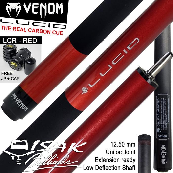 Venom Lucid Carbon LCR Red Cue Uniloc Low Deflection Stick Billiard