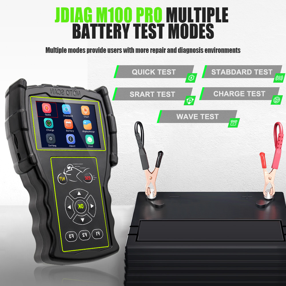 Newest Universal Motorcycle Diagnostic Tool JDiag M100 Pro 2in1 12V Battery Tester OBD2 Professional