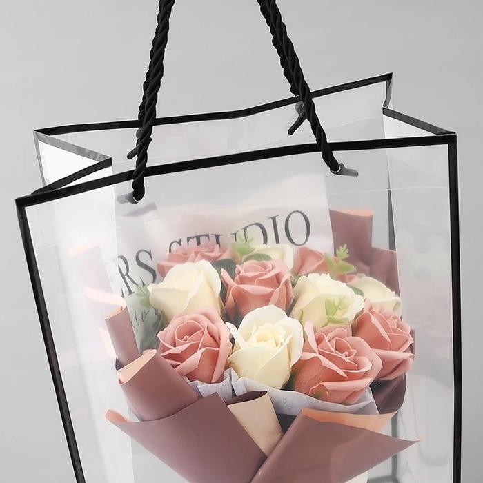 Mgm Paper Bag Tas Mika Polos Transparant Hand Bag Flower Gift Box Tas Bouquet Buket Souvenir Kb1009