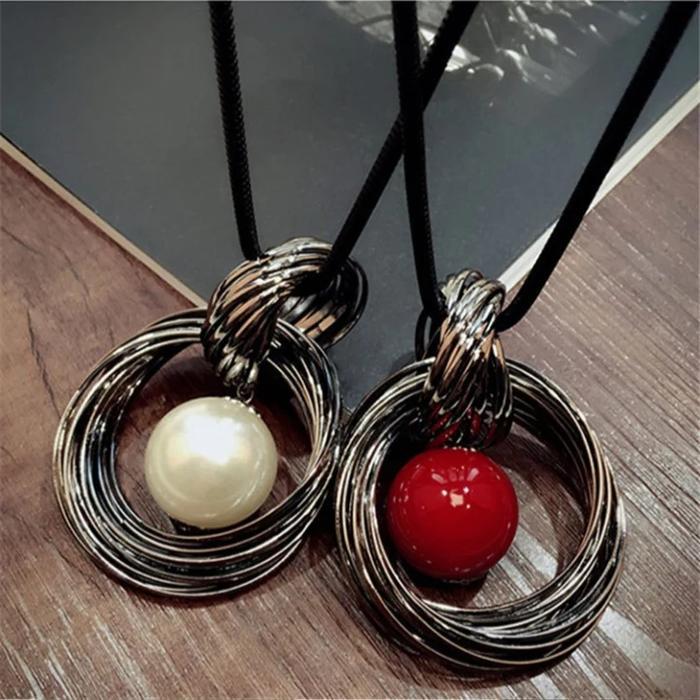Kalung Tali Panjang Liontin Bola Mutiara Bulat Untuk Wanita