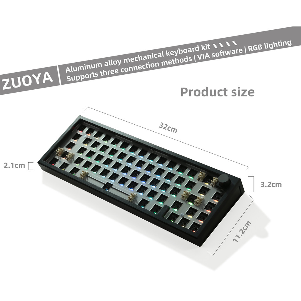 ZUOYA LMK66 Keyboard Mekanik Kit Aluminium Wireless 66 Tombol Hot-Swap RGB Triple Mode