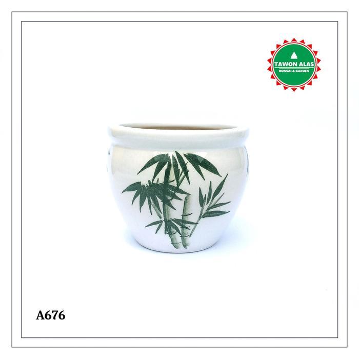 Pot Keramik Bonsai Bunga Bulat Unik