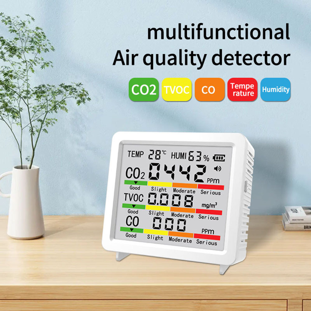 5in1 LD Sreen Air Quality Detetor Temperature Humidity Meter O2 Tester HHO TVO arbon Dioxide Monitor