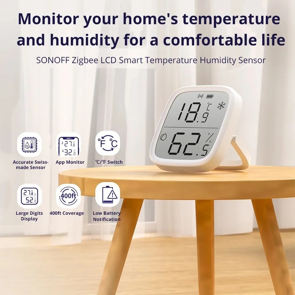 SONOFF SNZB 02D Zigbee Temperature Humidity Sensor SNZB02D LCD Realtime Monitor Via Ewelink Alexa