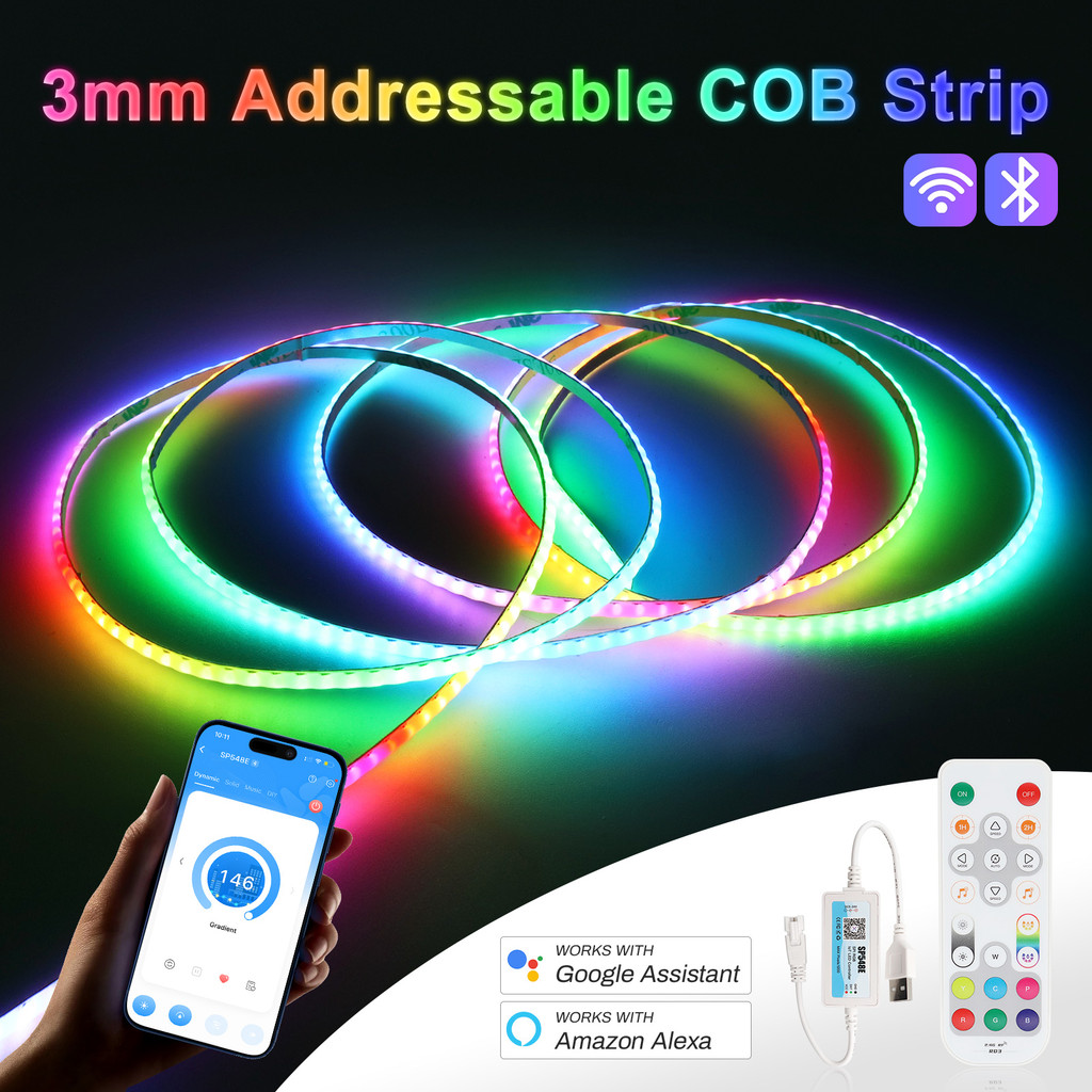 3mm -Thin WS2812B Addressable COB LED Strip 5V RGB Individual Control 240LEDs/m High