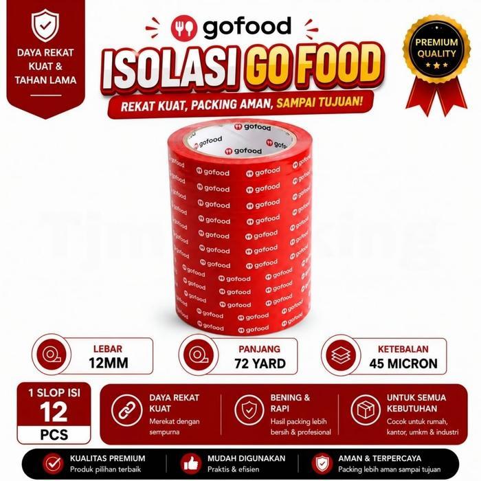 TERLARIS 12 ROLL - ISOLASI GOFOOD 12MM X 72YARD - ISOLASI LAKBAN PRINTING FOOD READY