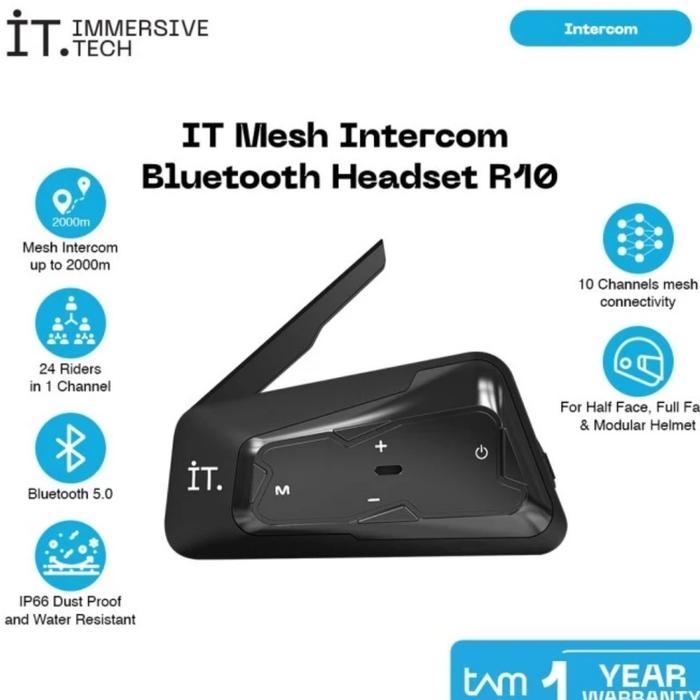 ASLI IT R10 Mesh Intercom Bluetooth set 24 in 1 Channel Resmi TAM READY STOCK