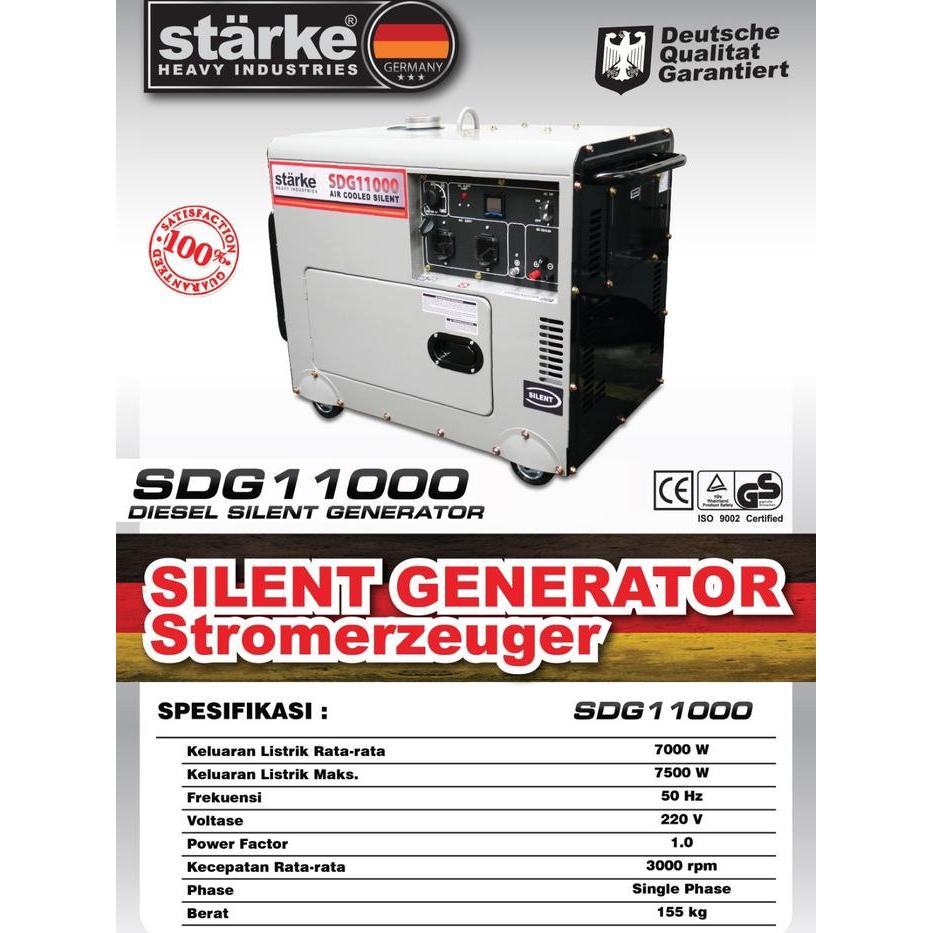 STARKE SDG 11000 Generator / Genset Diesel Silent 7500 7000 Watt Solar