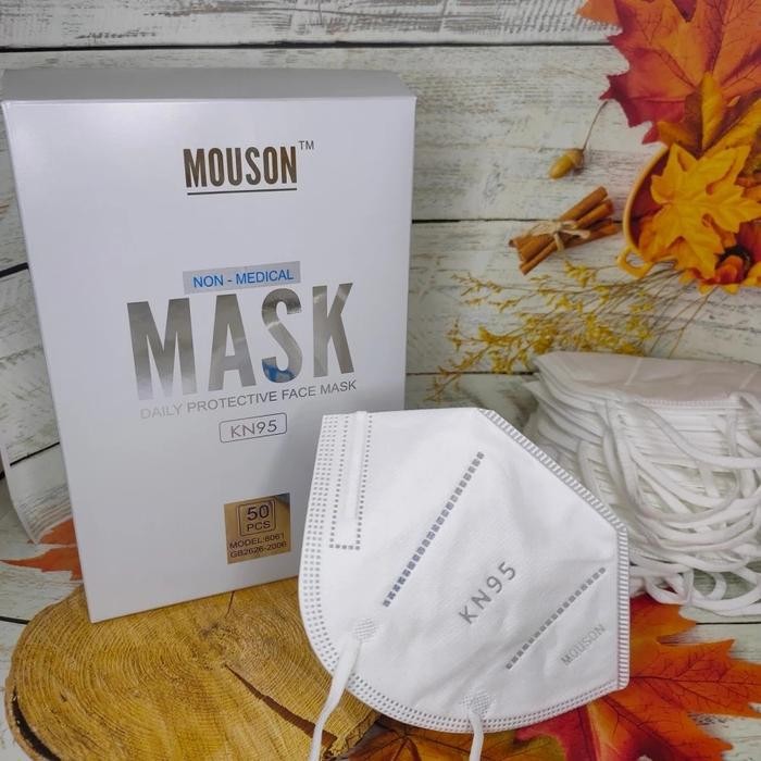 KJ Masker Kn95 Mouson Isi 50pcs Izin Kemenkes Warna Putih Hitam Abu Grey Original
