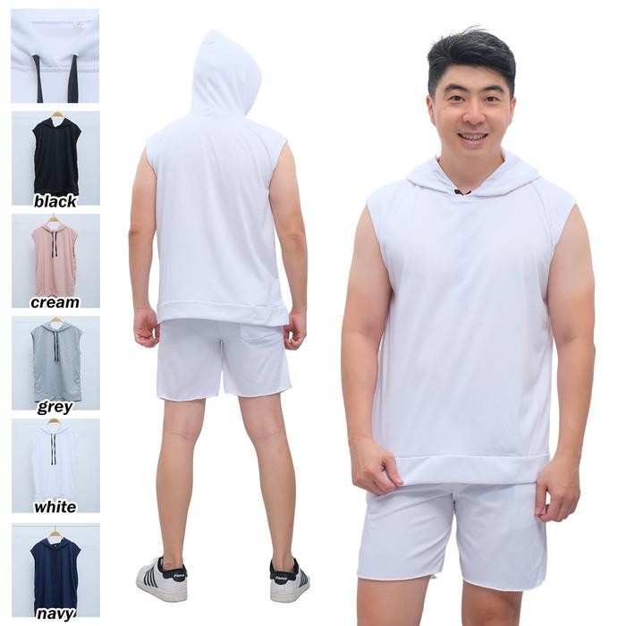 mitra OneSet Celana Pendek sama Hoodie Singlet Topi Polos Fuzie Pria Dewasa Trendy