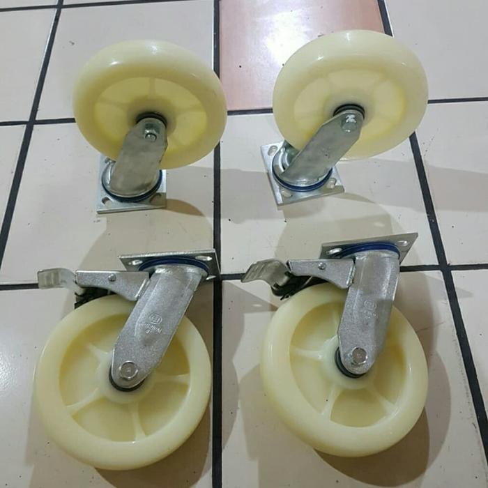 Roda troli nilon heavy duty 6 inch 2 hidup rem 2 hidup